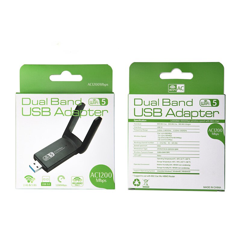 USB thu sóng WiFi 1200Mbps 3.0 băng tần kép 2.4G / 5Ghz 5dBi cho PC / Laptop / Mac