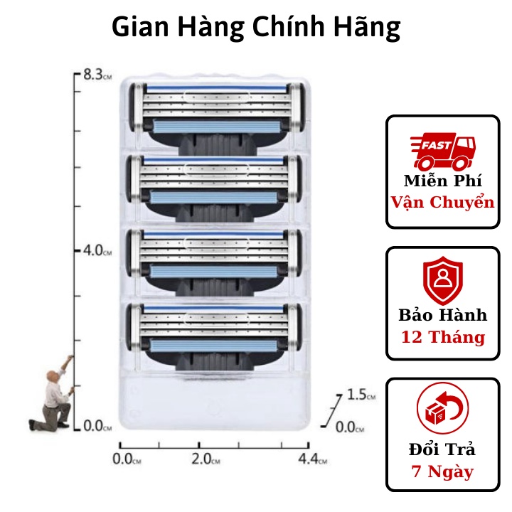 Bộ 4 lưỡi dao cao râu 3 lớp cho nam, giúp bạn làm sạch râu một cách nhanh chóng 7375 - Combo 4 lưỡi dao cạo râu 3 lớp