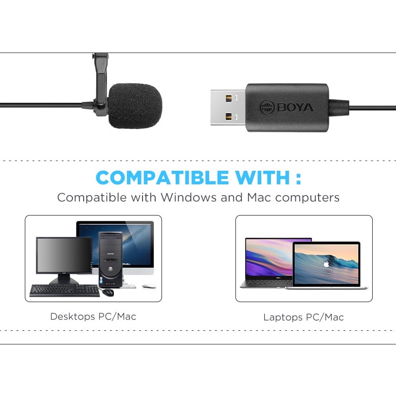 BOYA BY-LM40 - Mic thu âm cài áo có dây | Cổng USB | Dành cho Máy tính - Hàng Chính Hãng
