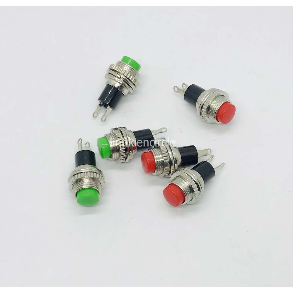 6 công tắc ấn nhả xanh đỏ DS-314 dạng ấn thường mỏ tự trả lại lỗ lắp 10mm - LK0257