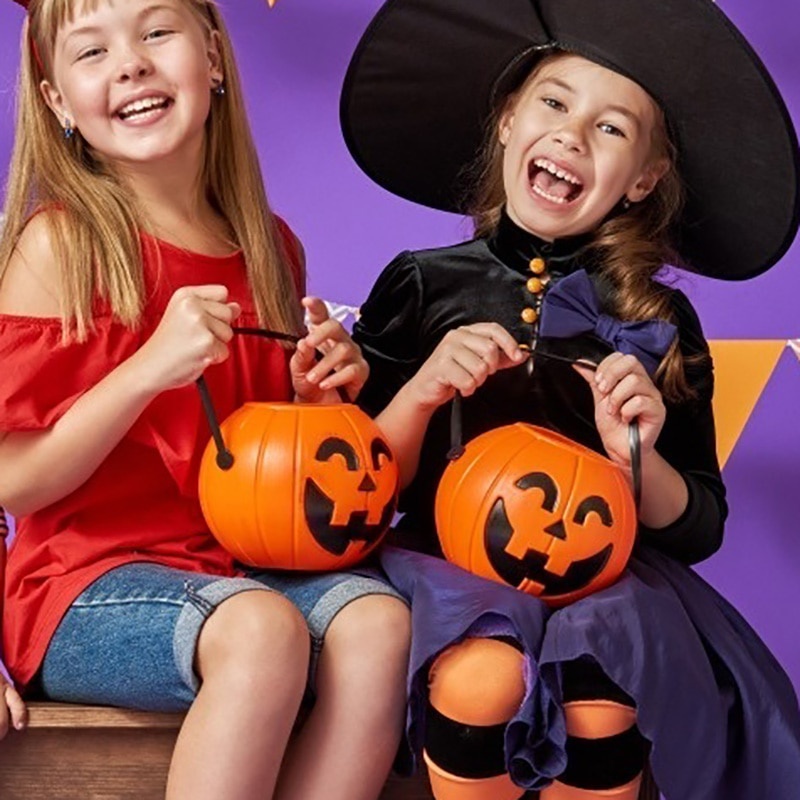 1 Xô Đựng Kẹo Hình Quả Bí Ngô Halloween Dành Cho Trẻ Em