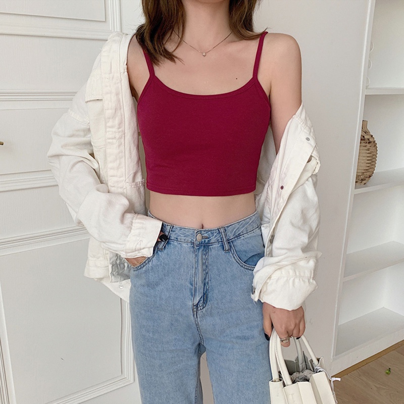 Áo Croptop Hai Dây Phong Cách Hàn Quốc Quyến Rũ Cho Nữ Áo Crop Top Thể Thao Hai Dây Co Giãn Màu Trơn Thời Trang Mùa Hè Quyến Rũ Cho Nữ
