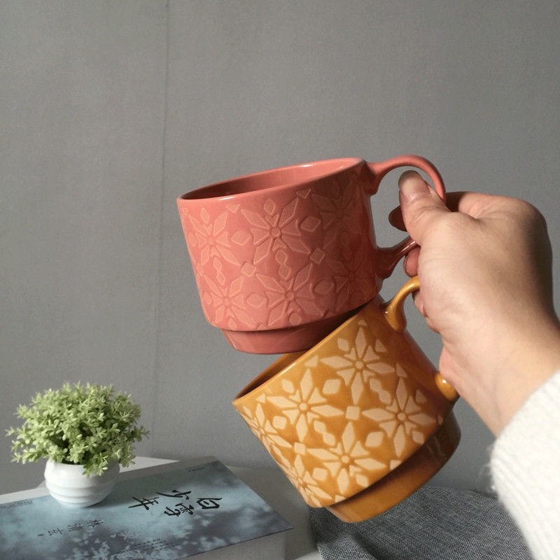 Cốc Sứ Uống Cà Phê Dập Nổi Họa Tiết Đơn Giản Sáng Tạo Kiểu Bắc Âu