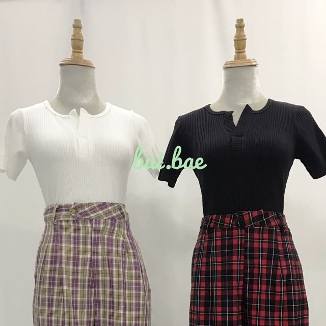 Áo crop top phối cổ V anh that(kèm video)