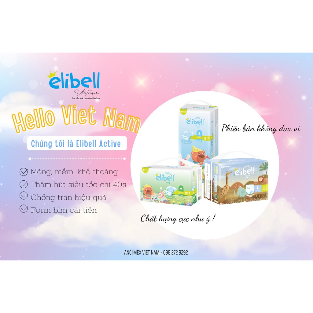 Bỉm ELIBELL ACTIVE nội địa Nga Dán/Quần Đủ Size S48/M44/L40/XL36/XXL34