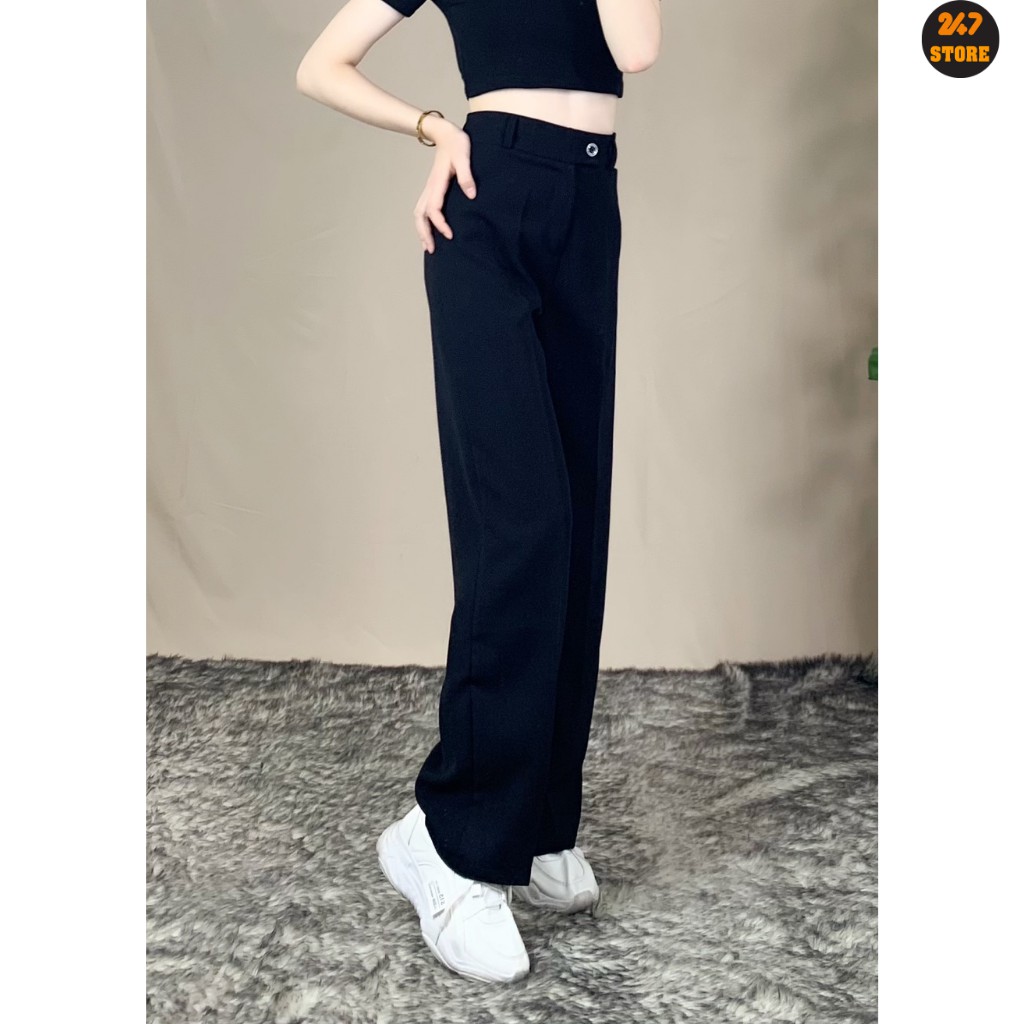 Quần tây nữ công sở 247STORE (4 màu), dáng suông, khóa giữa, dáng dài 100cm, cạp cao, chất tuyết mưa dày dặn