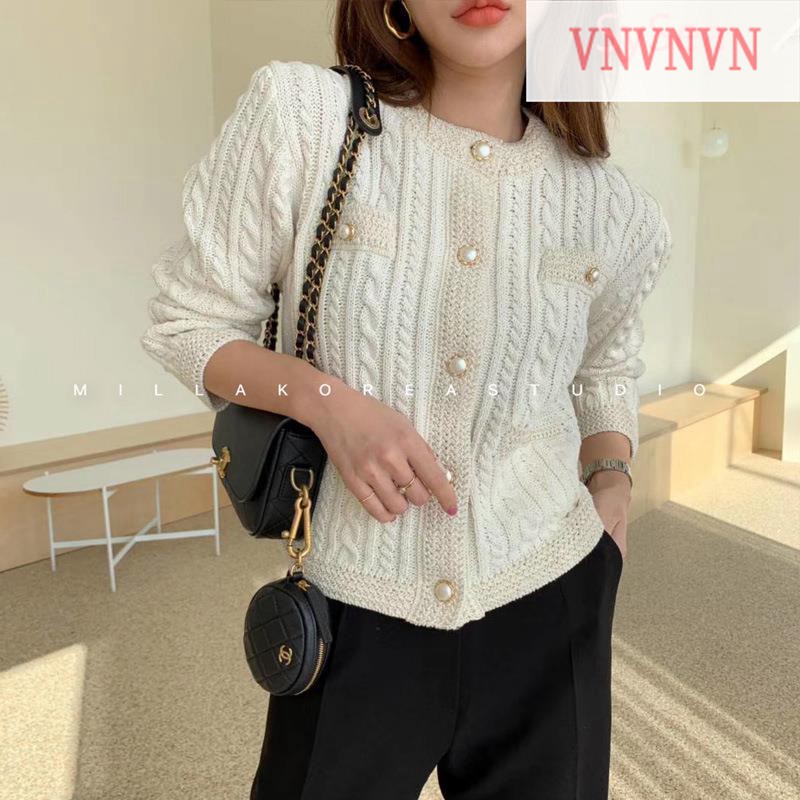 Áo Khoác Cardigan Dệt Kim Tay Dài Phối Nút Ngọc Trai Thanh Lịch | BigBuy360 - bigbuy360.vn