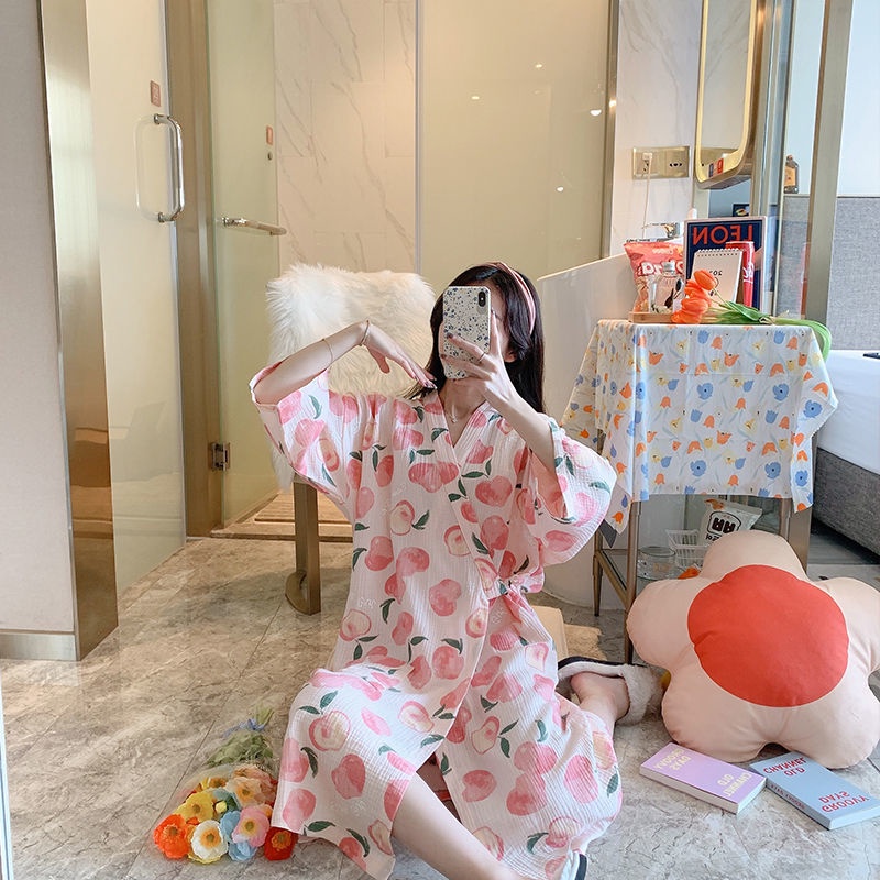 Áo choàng ngủ kiểu Kimono chất liệu Cotton mỏng dành cho nữ | BigBuy360 - bigbuy360.vn
