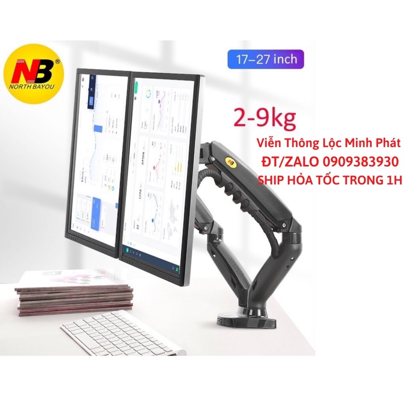 [Phiên Bản Mới] Giá treo hai màn hình NB F160 (17-27 inch) - Xoay 360 độ - Dual Arm Monitor