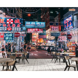 tranh dán tường 3d trang trí quán trà sữa hongkong