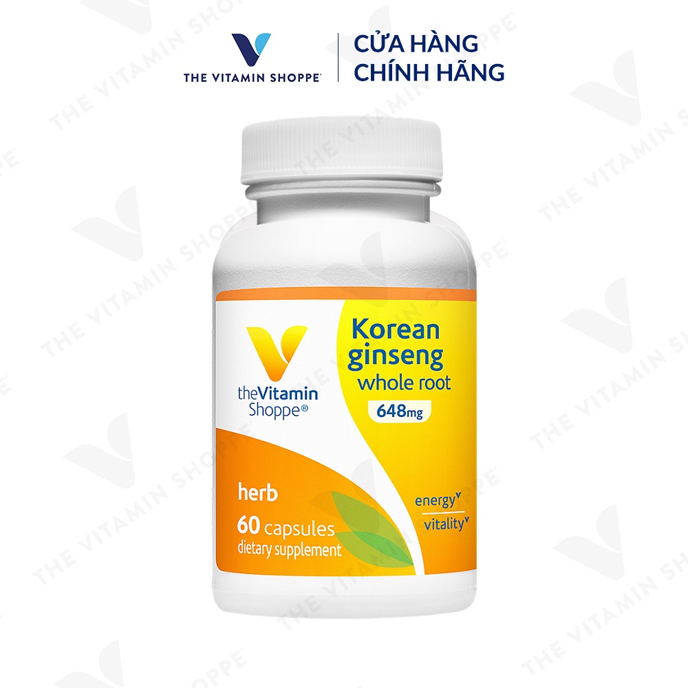 Viên sâm hàn quốc tăng sức đề kháng THE VITAMIN SHOPPE Korean Ginseng Whole Root 648 MG 60 viên