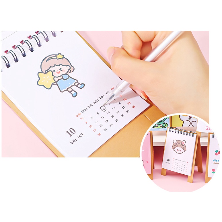 Lịch mini nhỏ xinh 2022 hình chú hổ con cute dễ thương bằng giấy có chân đứng (14x10cm)