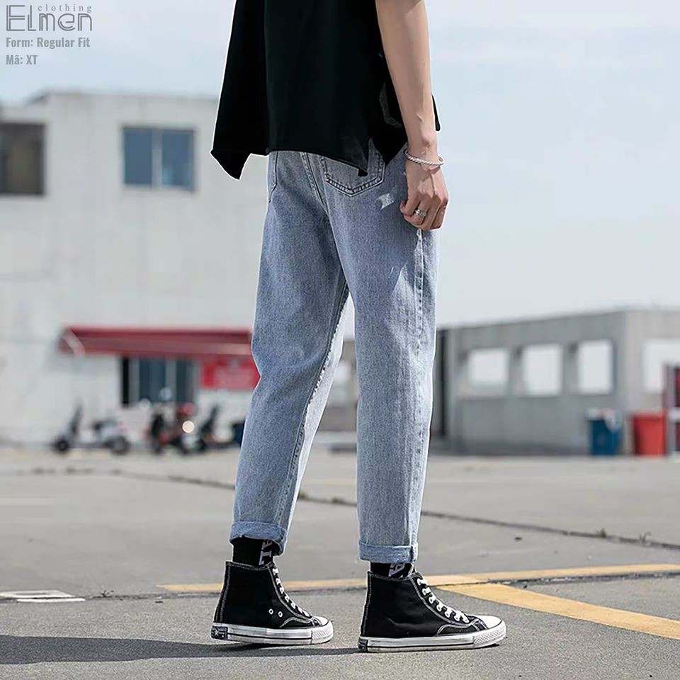 Quần Baggy Jean Trơn Xanh Unisex Chất Dày Dặn Co Giãn