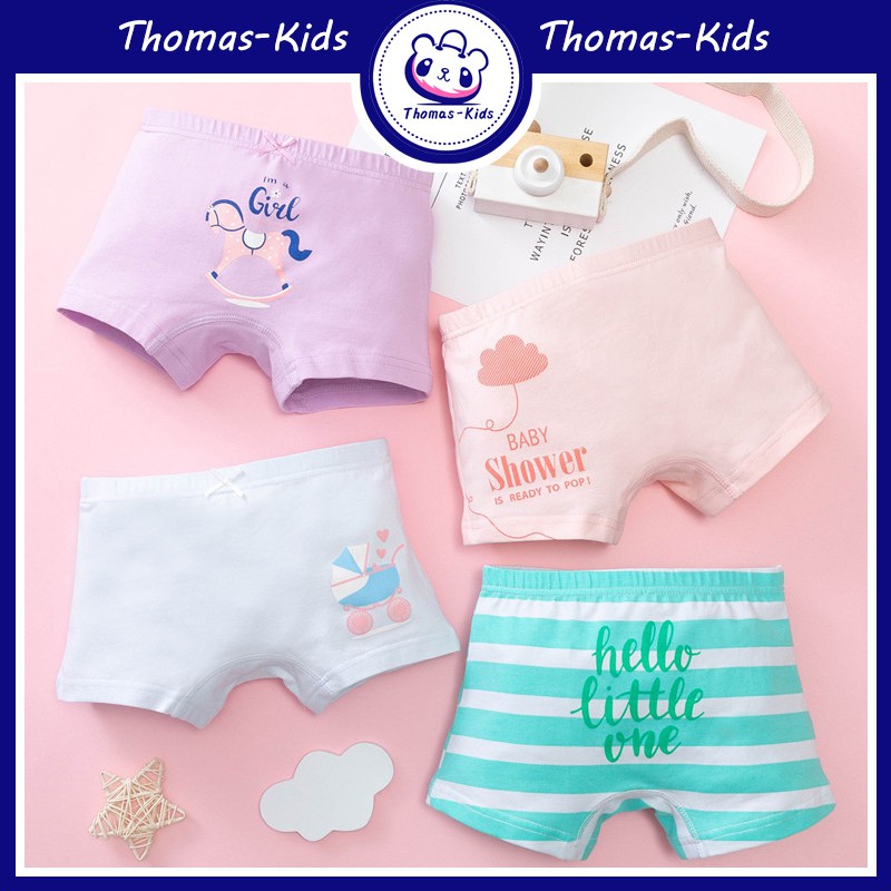 Bộ 4 Quần Lót Cotton Thoáng Khí Thoải Mái In Họa Tiết Dễ Thương Cho Bé Gái 3-12 Tuổi
