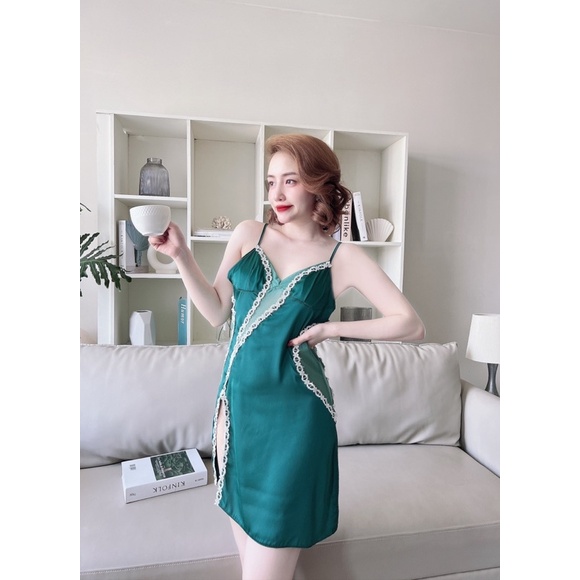 Váy Ngủ Nữ SOJUN Vải Latin Ren Có Mút Kèm Quần