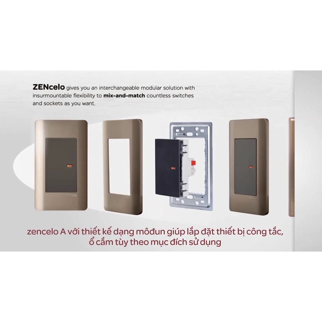 Bộ Công Tắc đơn 1 Chiều Cao Cấp Zencelo (đã bao gồm mặt và hạt) , Màu Nâu, Hãng Schneider. Dùng Cho Nhà Ở/Văn Phòng