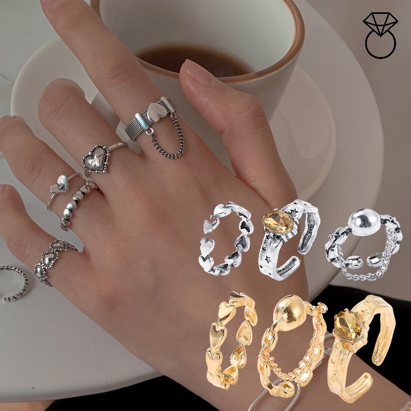 Bộ Nhẫn Đeo Khớp Ngón Tay Bằng Hợp Kim Hình Trái Tim Thời Trang Cho Nam Nữ