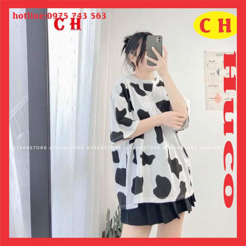 sét áo thun tay lỡ loang bò sữa chất cotton mix chân váy xếp có quần trong, sét váy nữ, đồ nữ freesize giá rẻ có tách lẻ