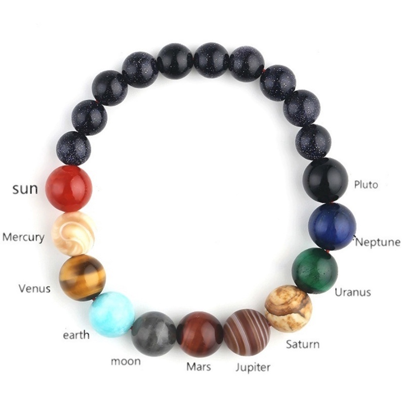 Vòng đeo tay xỏ tám hạt đá luân xa tự nhiên phong cách hệ mặt trời dành cho nam và nữ