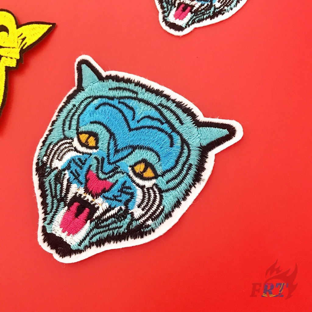 ☸ Animals - Blue/Gold Tiger Patch ☸ 1Pc Diy Sew on Iron on Badges Patches（Tiger - Series 04）
