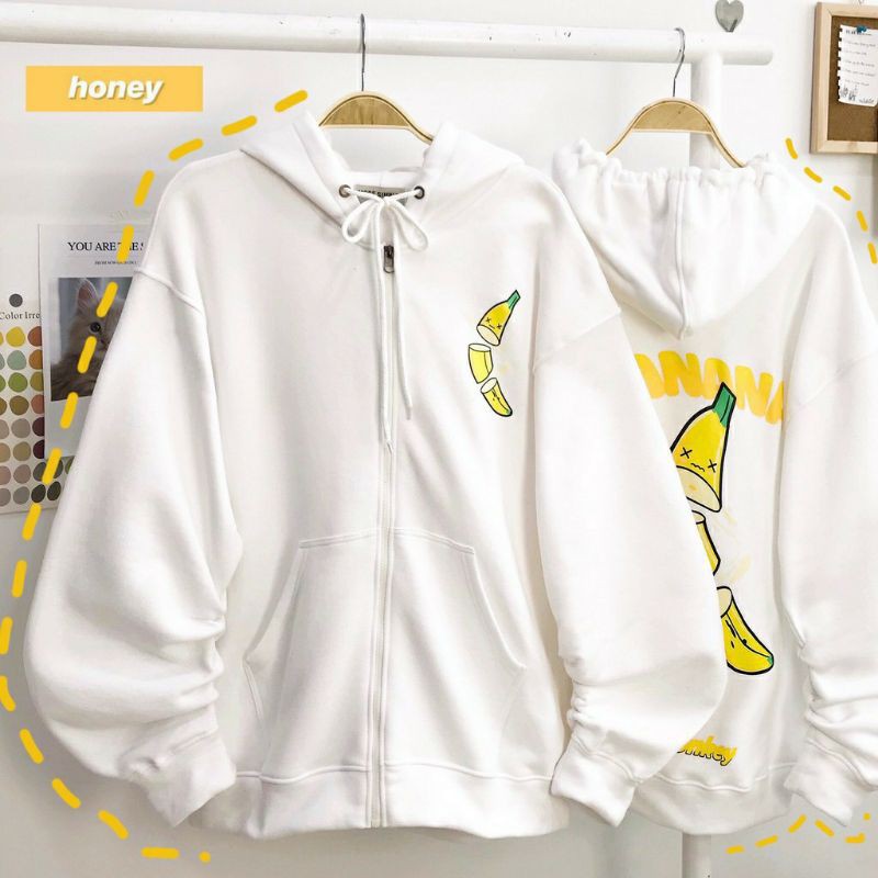 Áo khoác nỉ hoodie BANANA form rộng unisex (Ảnh thật)