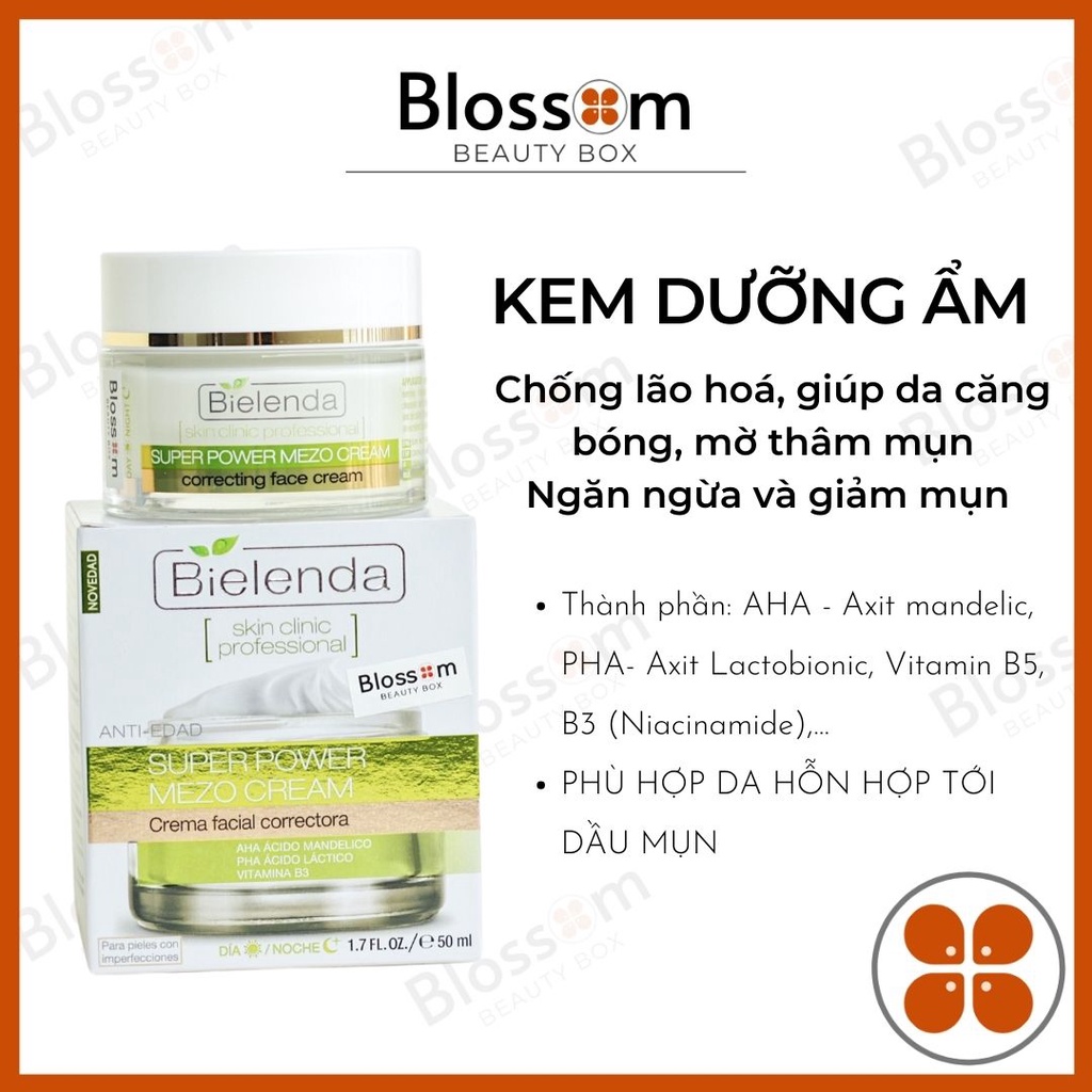 Kem dưỡng da dầu mụn, chống lão hóa BIELENDA super mezo [XANH LÁ]