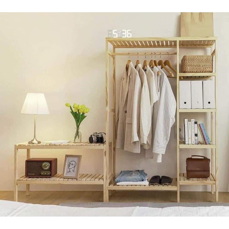 Tủ Quần Ao Liền Kệ 5 Tầng Tủ Treo Quần Ao Gỗ Thong Gia Cạnh Tranh