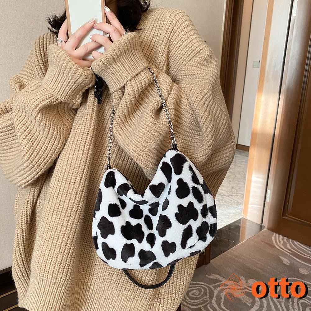 Portable Street Shoulder Chain Purse Women Cow Leopard Top-handle Bag Zipper Small Underarm Handbags