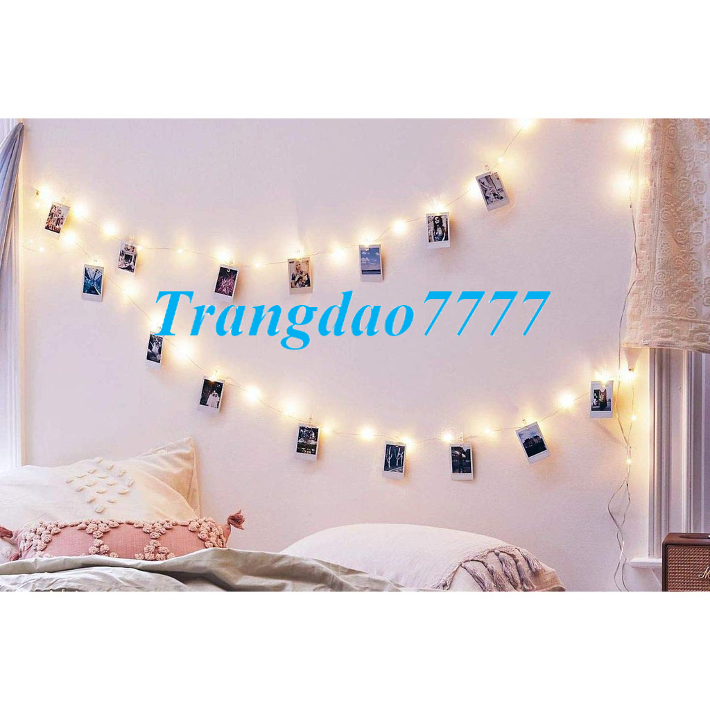 Combo 20 Kẹp Ảnh Gỗ Thông+Dây Đèn Led Xài Điện 8M Không Chớp Nháy Kẹp Hình Nghệ Thuật Trang Trí Decor Treo Ảnh Giá Rẻ