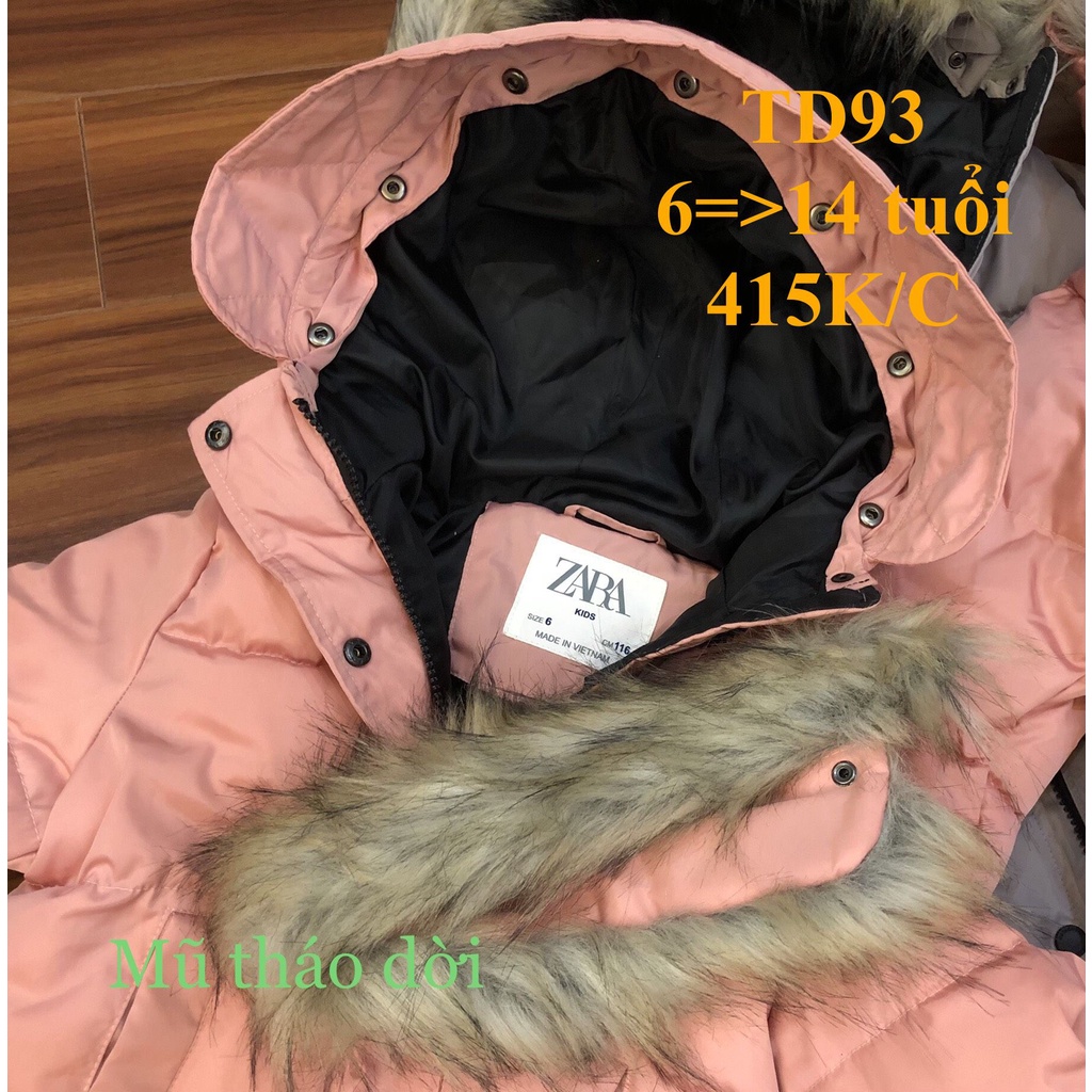 * Mã TD93: Parka bé gái dáng dài trần bông 3 lớp dày dặn, cực ấm BC 3916