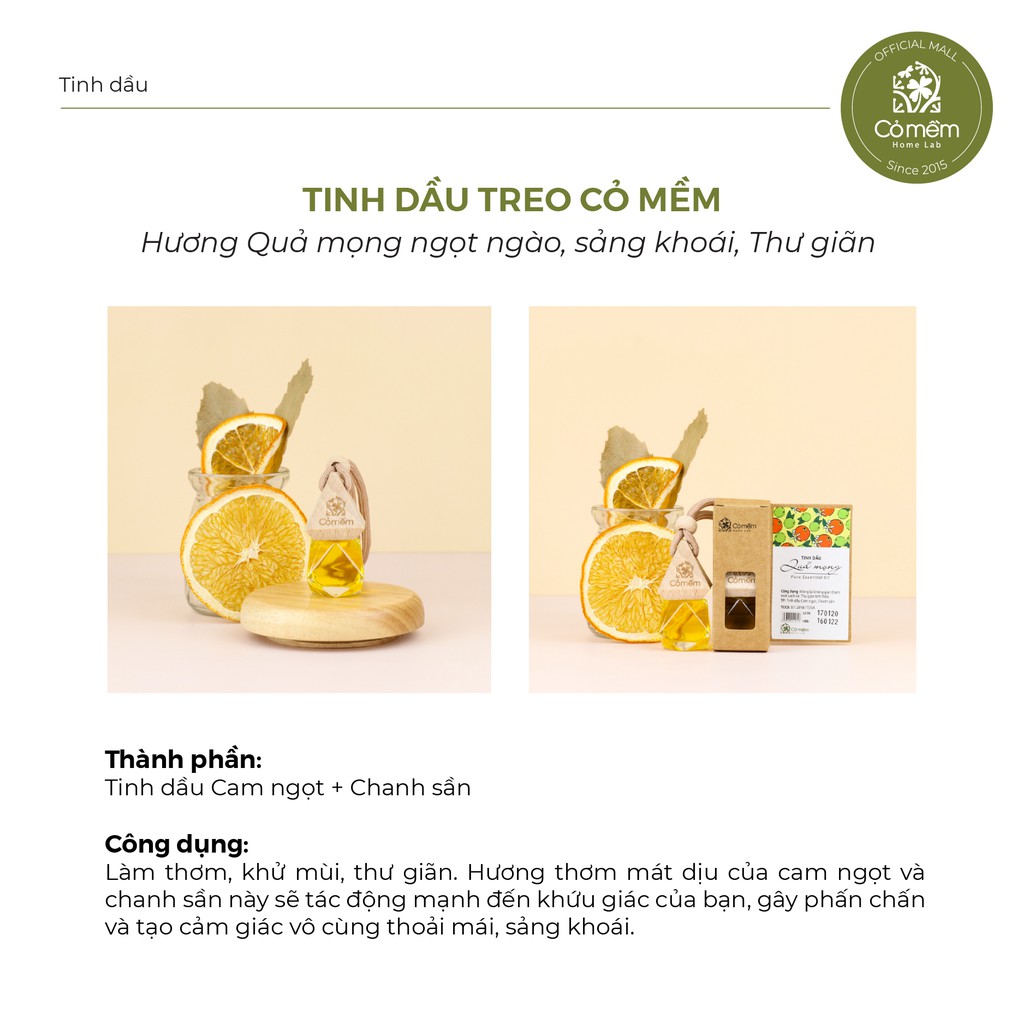 Tinh Dầu Treo Hương Quả Mọng Thiên Nhiên Nguyên Chất Treo Ô Tô Tủ Quần Áo Phòng Ngủ Cam ChanhGiúp Sảng Khoái Cỏ Mềm 8,5m