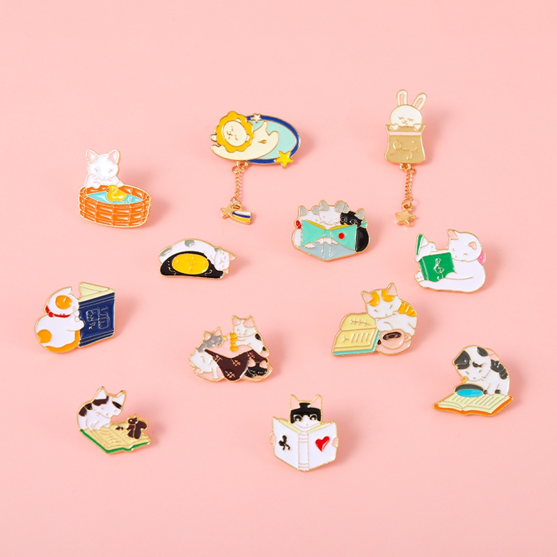 Ghim Cài Ba Lô Tráng Men Hình Động Vật / Thỏ / Mèo / Sư Tử Dễ Thương 12 Kiểu Lựa Chọn