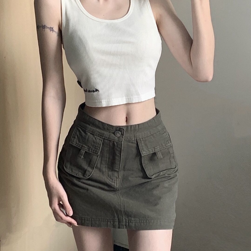 Chân váy COZOKC dáng rộng phối túi cá tính dễ phối đồ thời trang Hàn Quốc