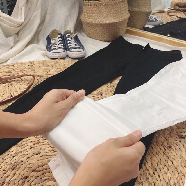 Quần jeans trắng đen cạp cao không túi nữ - 140