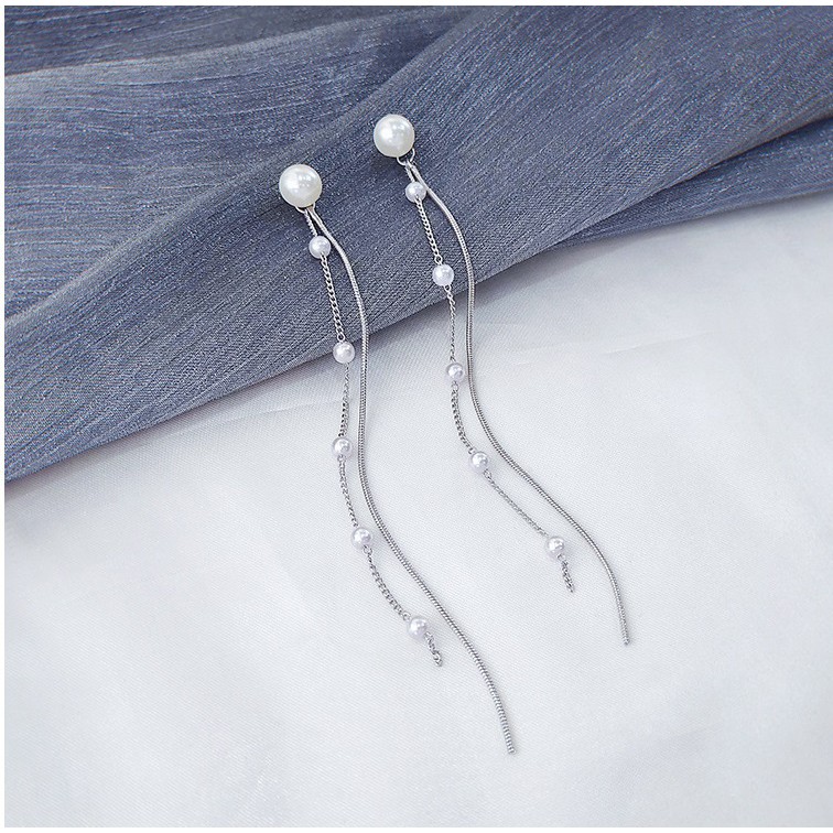 Bông tai hàn quốc bạc nữ cao cấp dây dài đính châu Tiluca YU35