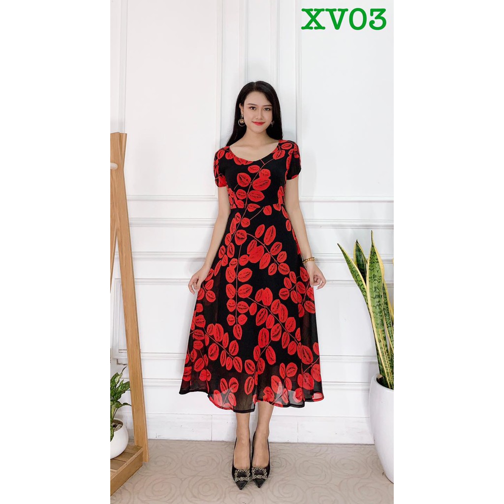 ĐẦM VOAN DÁNG XÒE SIÊU MỀM MẠI, đầm dự tiệc trung niên
