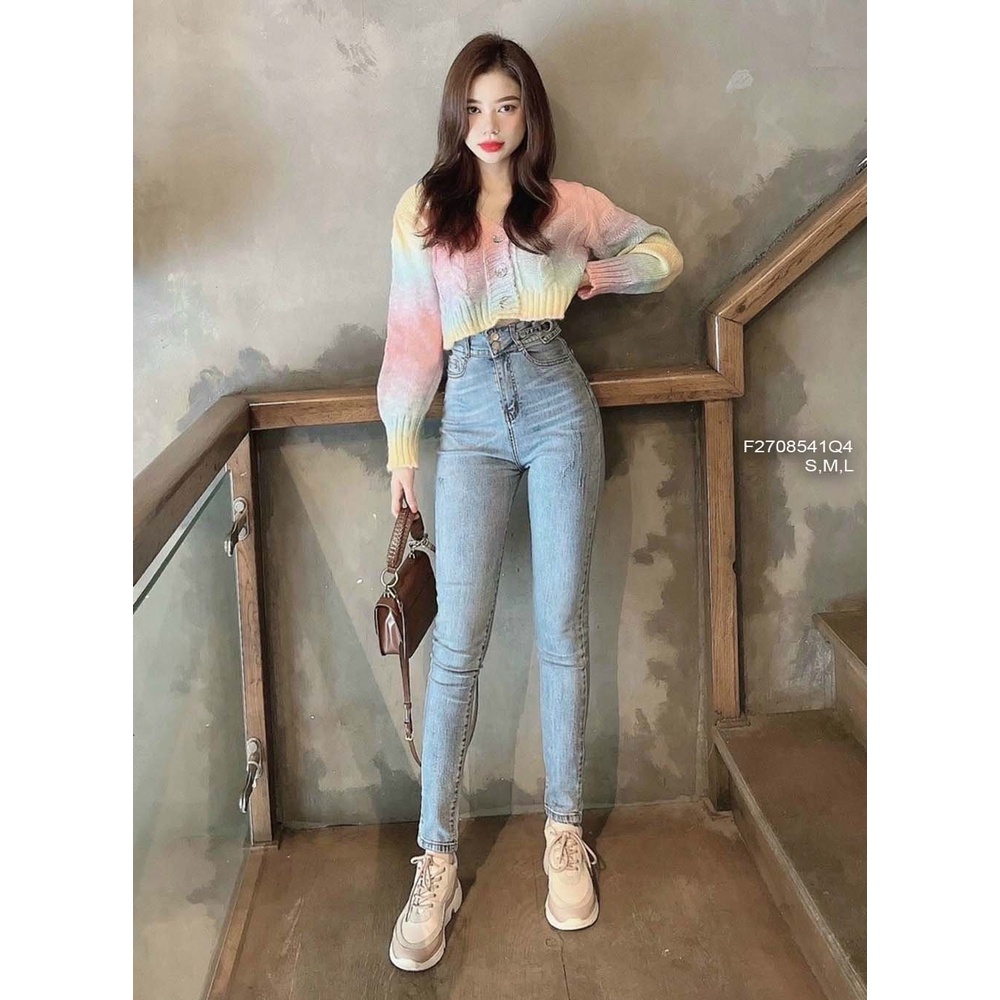 Quần jean dài ôm lưng cao 2 nút tôn dáng!