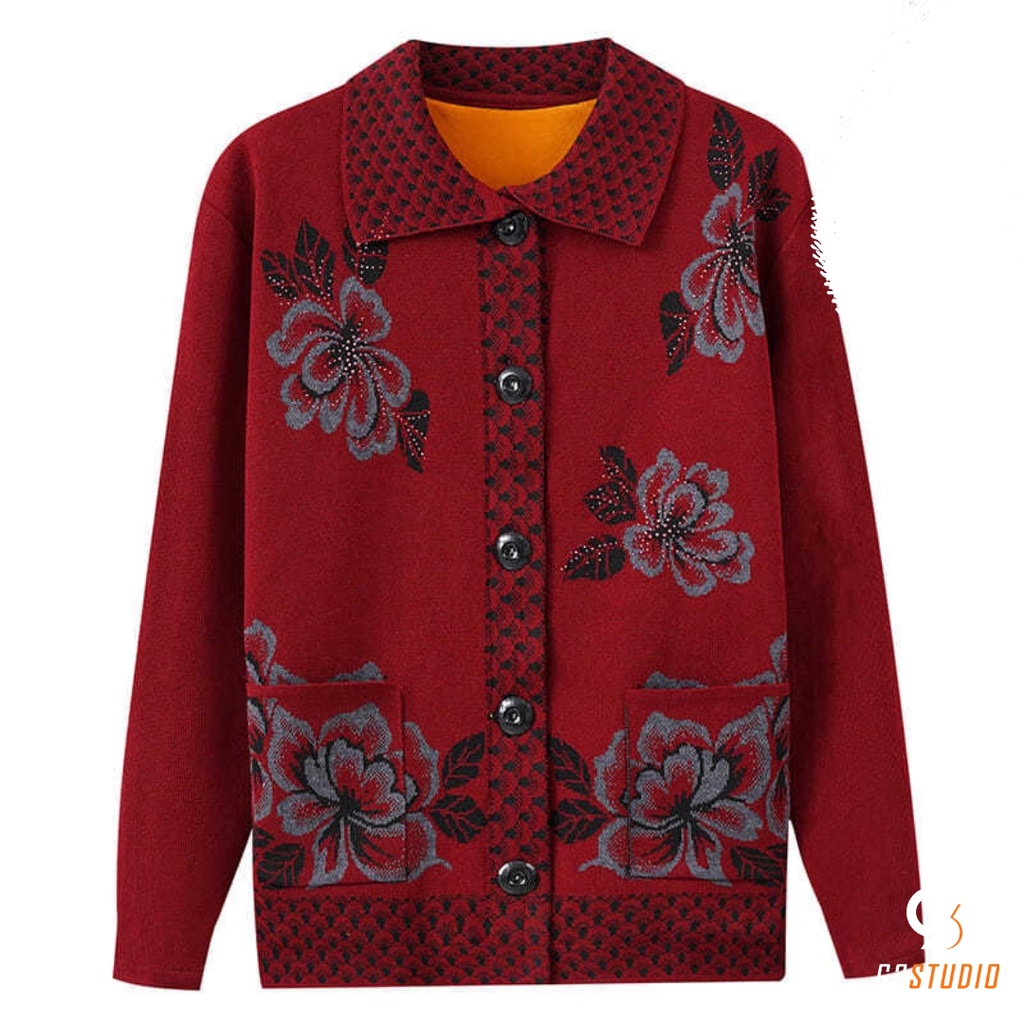 Áo khoác len ấm cho người già cao tuổi_ áo len trung niên cổ bẻ sang trọng cho bà | BigBuy360 - bigbuy360.vn