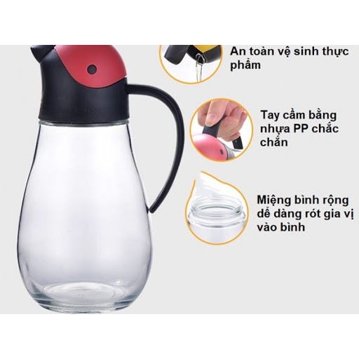 Bình đựng dầu ăn thủy tinh Lock&Lock có van tự động mở nắp CKO201 [550ML]