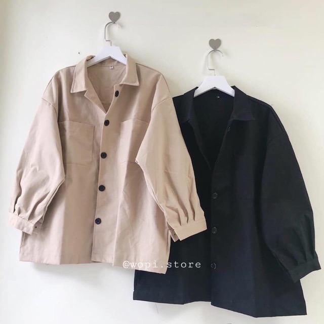 Áo khoác kaki nút đen tay phồng