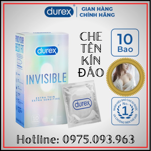 [Durex Invisible] Bao Cao Su Durex Invisible Extra Thin Extra Sensitive Siêu Mỏng - Cảm Giác Chân Thật [CHE TÊN 100%]