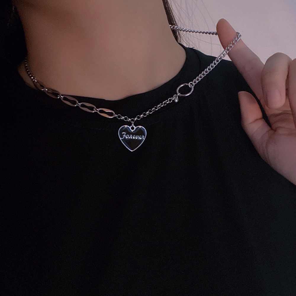 Bộ dây chuyền + vòng tay mặt trái tim màu đen phong cách hip hop thời trang cho nữ