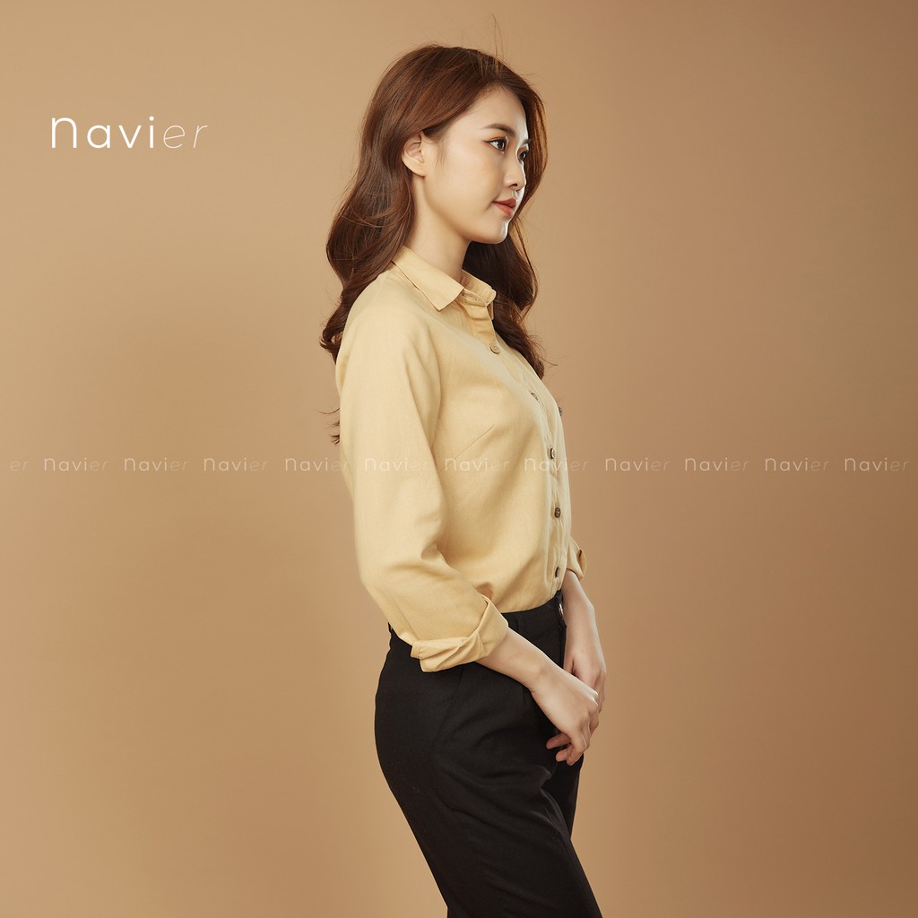 ÁO SƠ MI NỮ DÀI TAY CÔNG SỞ CỔ ĐỨC BASIC VẢI ĐŨI NHIỀU MÀU - LINEN SHIRT SM01 NAVIER | BigBuy360 - bigbuy360.vn