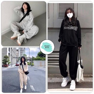 Set Nỉ Nữ cosmos ⚡ Casper.Store | FREESHIP | ⚡ Bộ quần suông áo dài tay form rộng thiết kế đơn giản