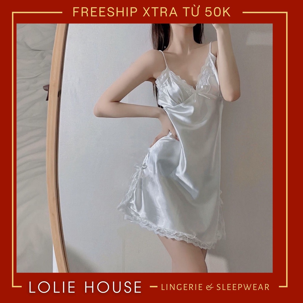 Váy ngủ lụa sexy phối ren cao cấp Đầm ngủ lụa mặc nhà sexy gợi cảm cho nữ LOLIE HOUSE - VN37 | BigBuy360 - bigbuy360.vn