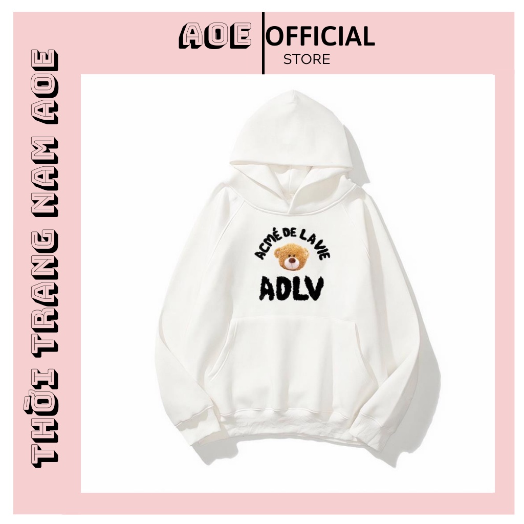 Áo Hoodie Unisex Áo Nỉ Gấu ADLV form rộng mũ 2 lớp