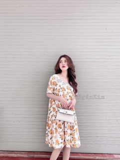 Đầm hoa dáng suông phối ren (2 màu ảnh thật)