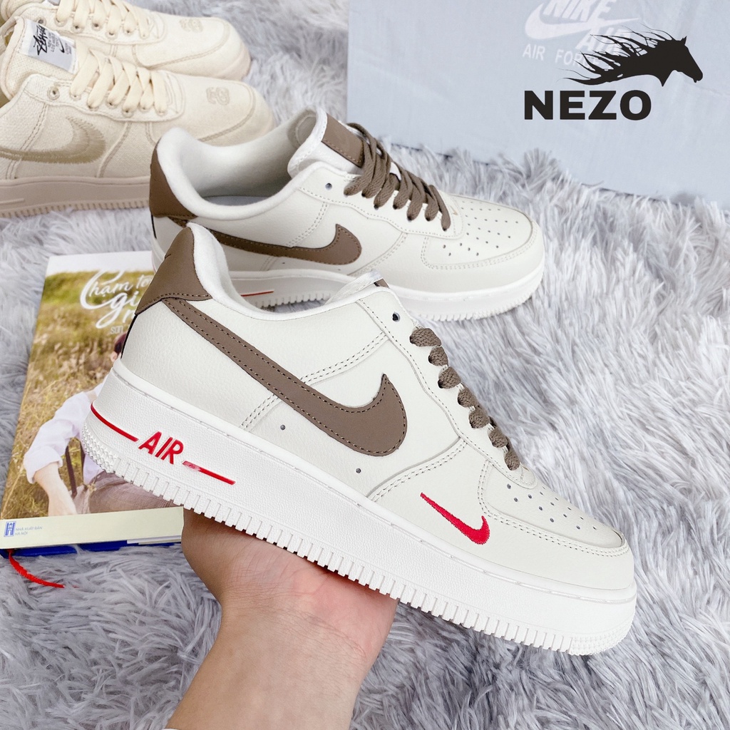Giày thể thao AF1 vệt nâu, Giày sneaker air force 1 low premium white brown nam nữ cực chất dễ phối đồ | BigBuy360 - bigbuy360.vn