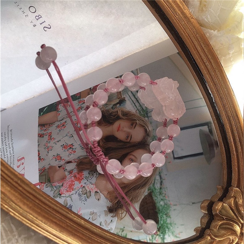 [Hàng Mới] Vòng Đeo Tay Hạt Tròn Nhỏ Màu Hồng Pixiu Tươi Mới Cho Nữ