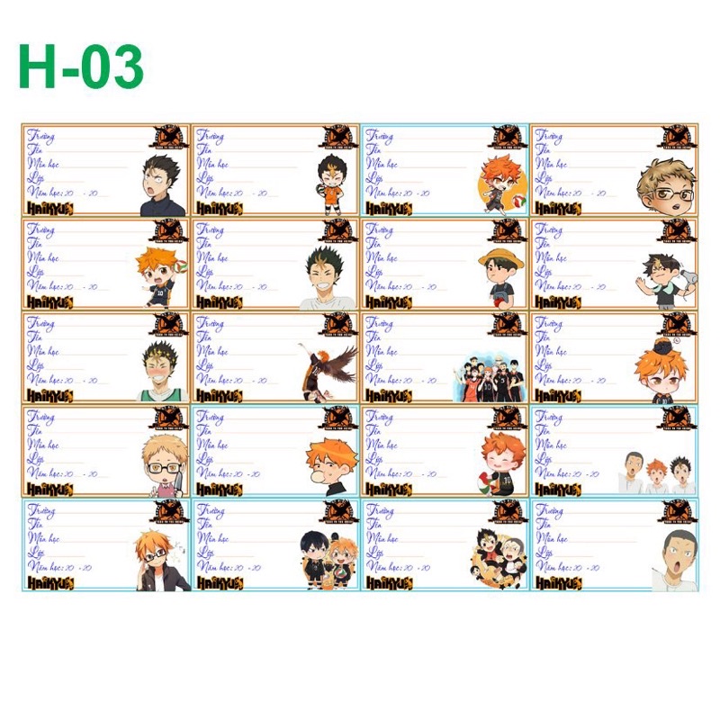 Combo 20-140 nhãn vở haikyuu/nhãn vở anime in hình haikyuu